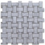 Carrara White 1x2 Basketweave with Grey Dots Honed Marble Mosaic